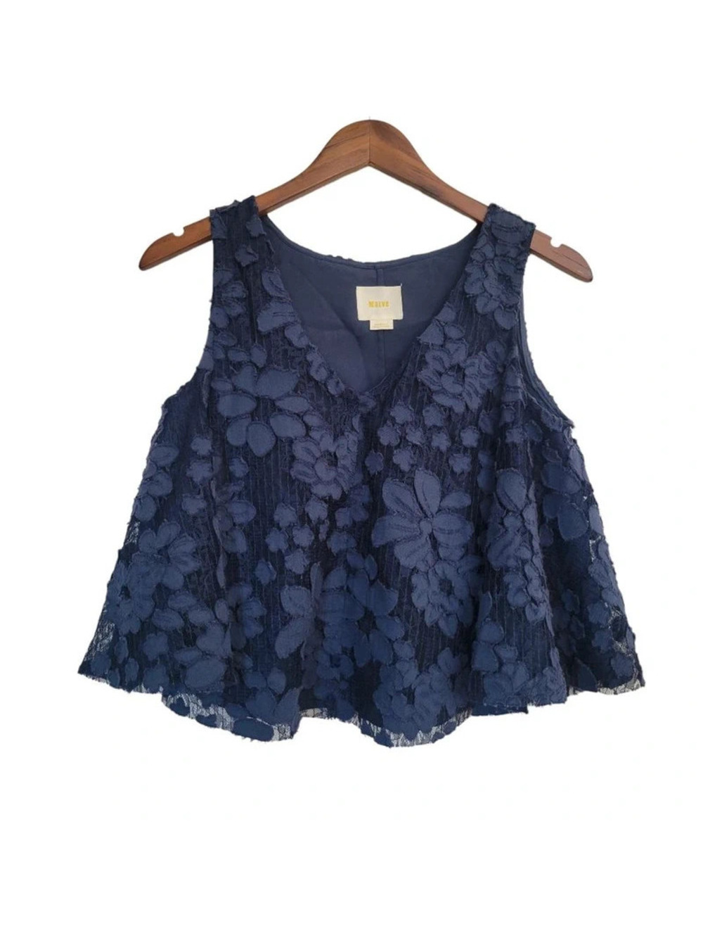 Anthropologie MAEVE Kenia Lace Cropped Top XS Womens Dark Blue Sleeveless